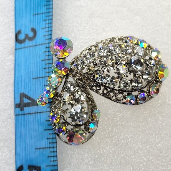 Silver Butterfly Brooch Pin with aurora borealis fashion crystals - Picture 8 of 15